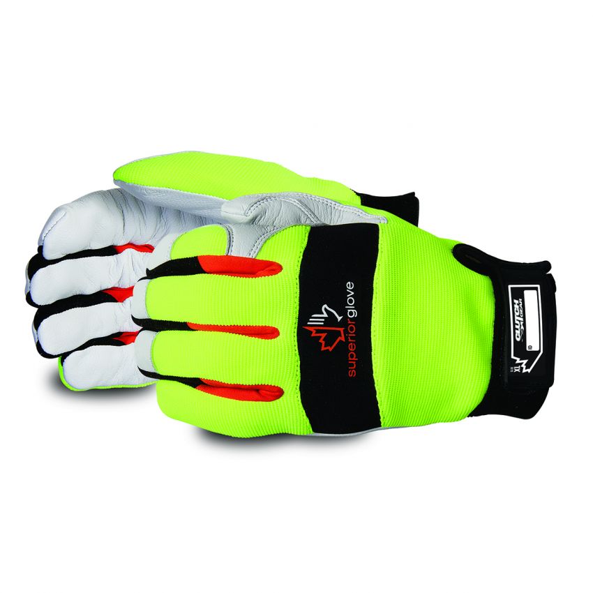MXGKGHVTL Superior Glove Clutch Gear® Hi-Viz Thinsulate Mechanics Glove with Goat-Grain Palms
